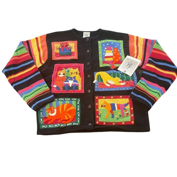 VTG Fisher Hill Women's Sweater Cardigan Cat Lovers Button Front, Size S NWT - Picture 1 of 8